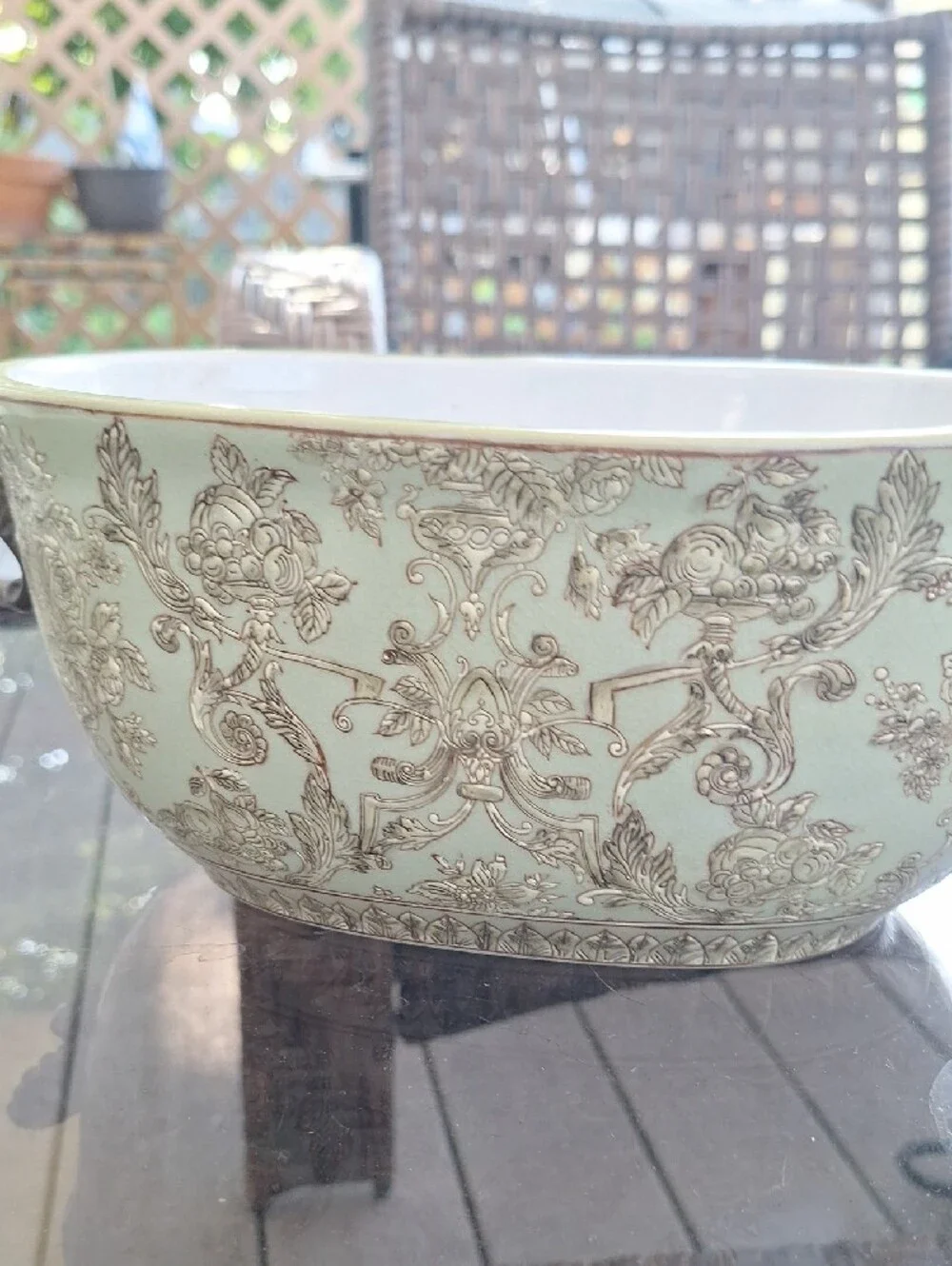 Vintage Porcelain footbath planter, classical Chinoiserie toile design